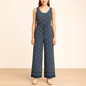 NWT $100 Max Studio Culotte Jumpsuit Size M Navy Blue Floral Side Tie Sleeveless